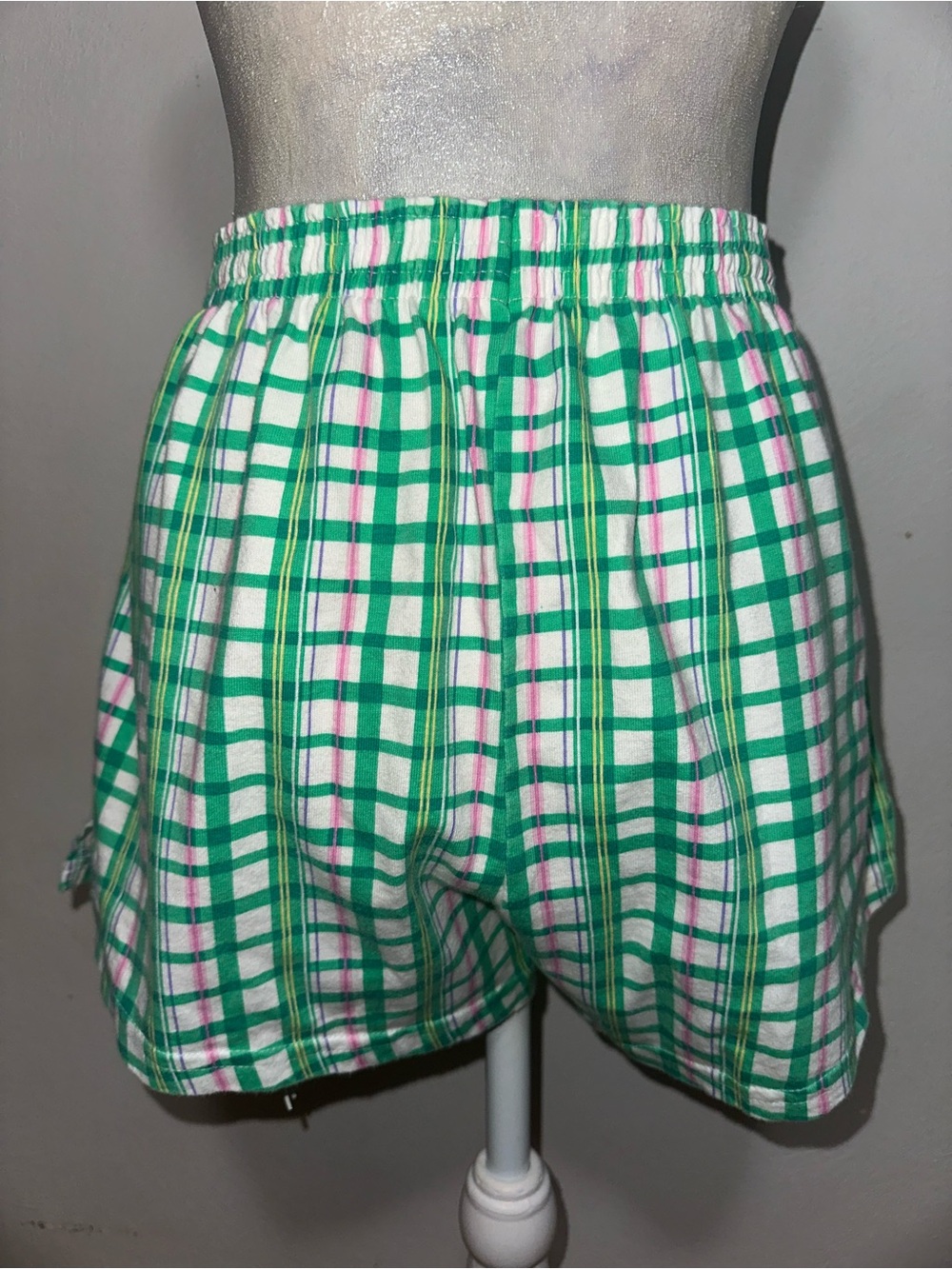 Green & Pink Plaid Cotton Athletic Shorts - Picture 6 of 7
